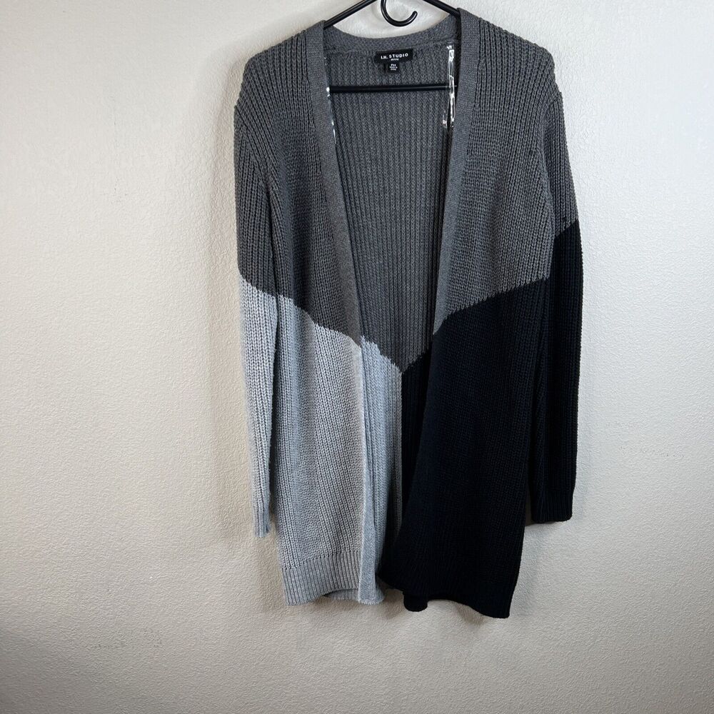 I.N. studio womens Sweater Cardigan Duster Open Front Colorblocked Petite Medium